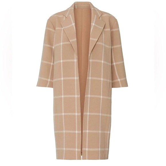 Toccin Nude & White Windowpane 3/4 Sleeve Fully Lined Mid Length Topper Coat  L - Picture 3 of 9